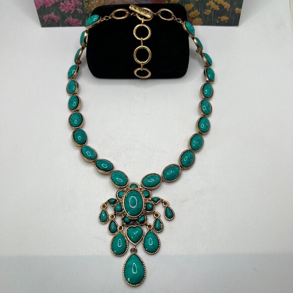 Amrita Singh Teal Cabochon Bohemian Statement Necklace - Picture 7 of 9